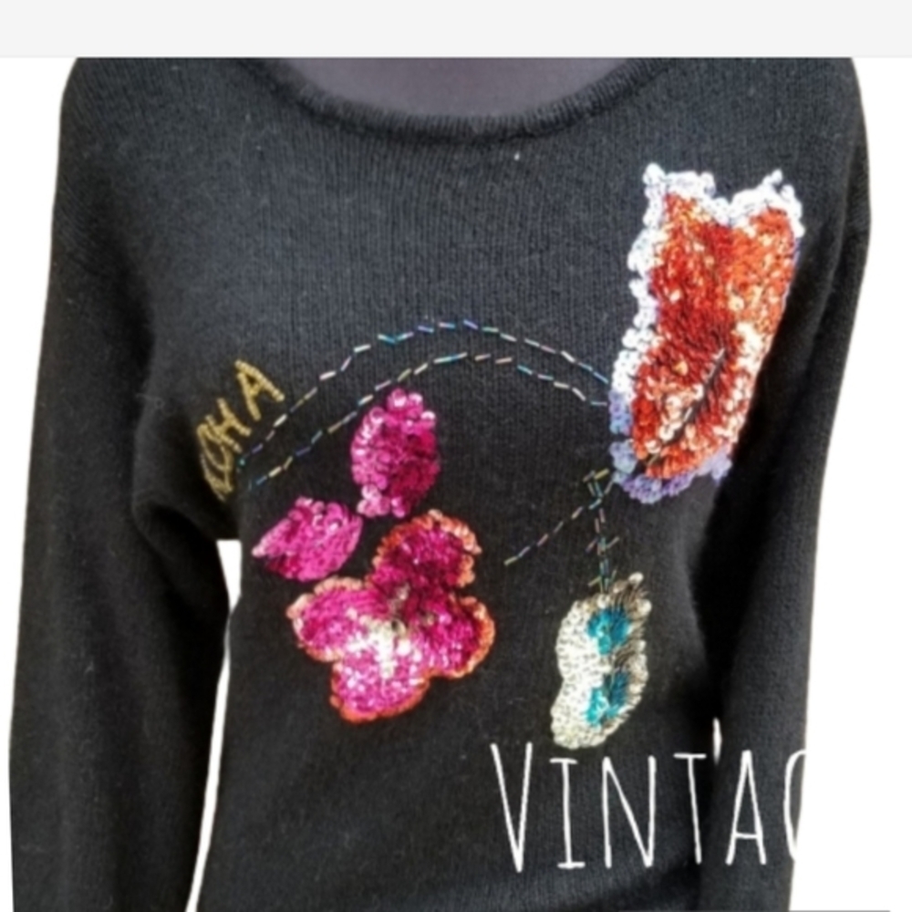 Vintage 80s‎ oversized floral crew neck sweater L